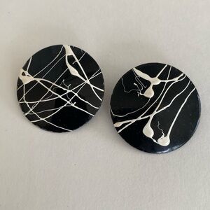 Vintage 1980's Metal Earrings Color Black and White